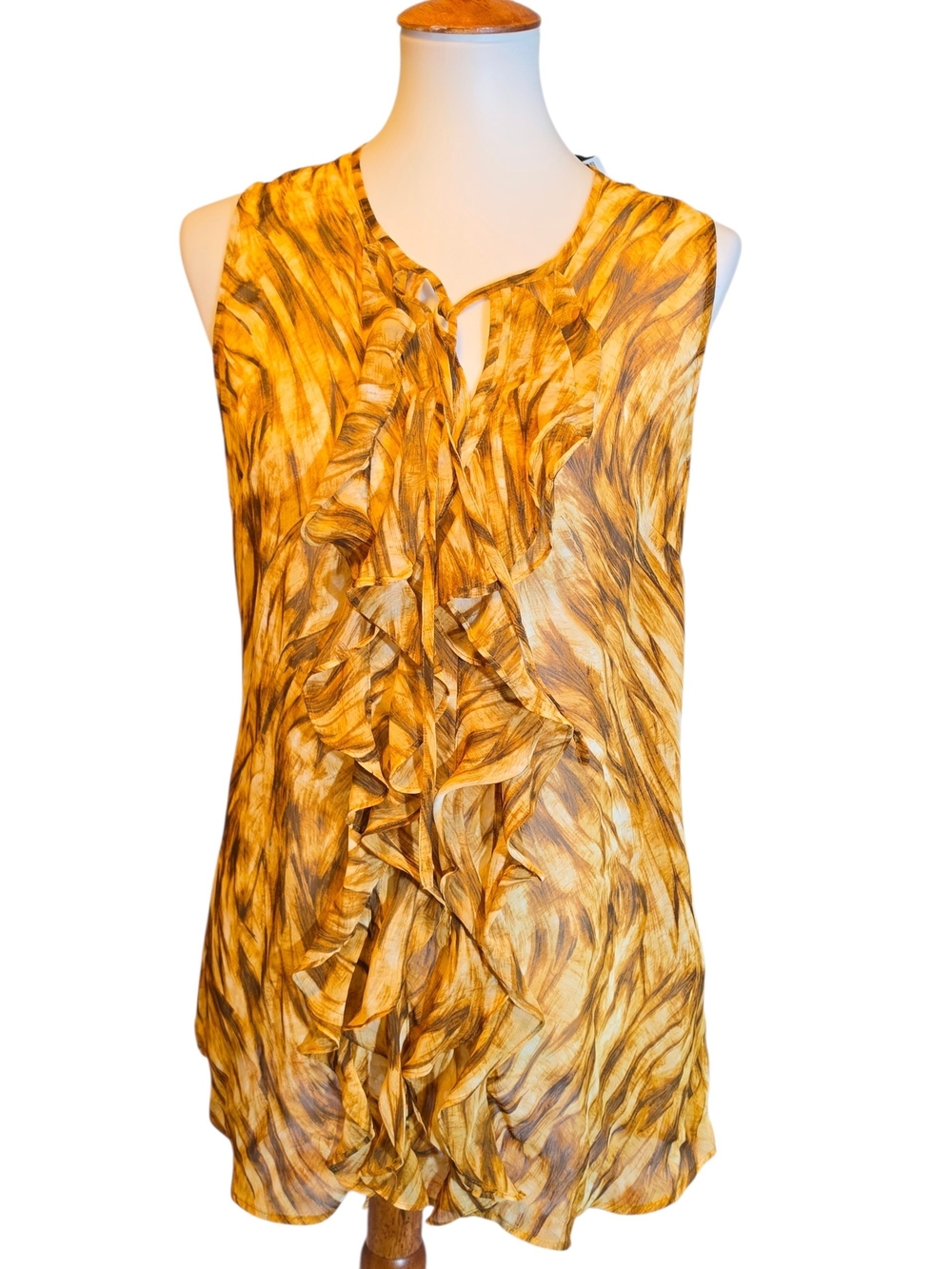 New York & Company Golden Marigold Ruffle Front Sleeveless Top